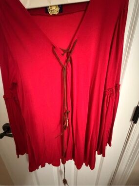 Women’s Red Long-Sleeve Tie-Front Tunic or dress